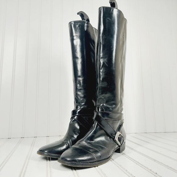 MARC BY MARC JACOBS BLACK GLOSSY LEATHER WOMEN RIDING BOOTS F970 - Picture 2 of 15